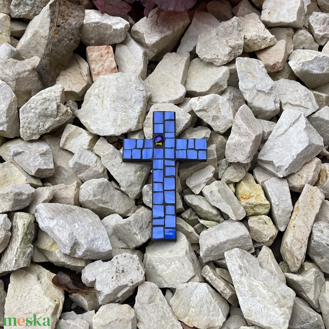 Pici mozaik kereszt - kék üvegmozaik, 11 cm - otthon & életmód - vallás - kereszt - Meska.hu