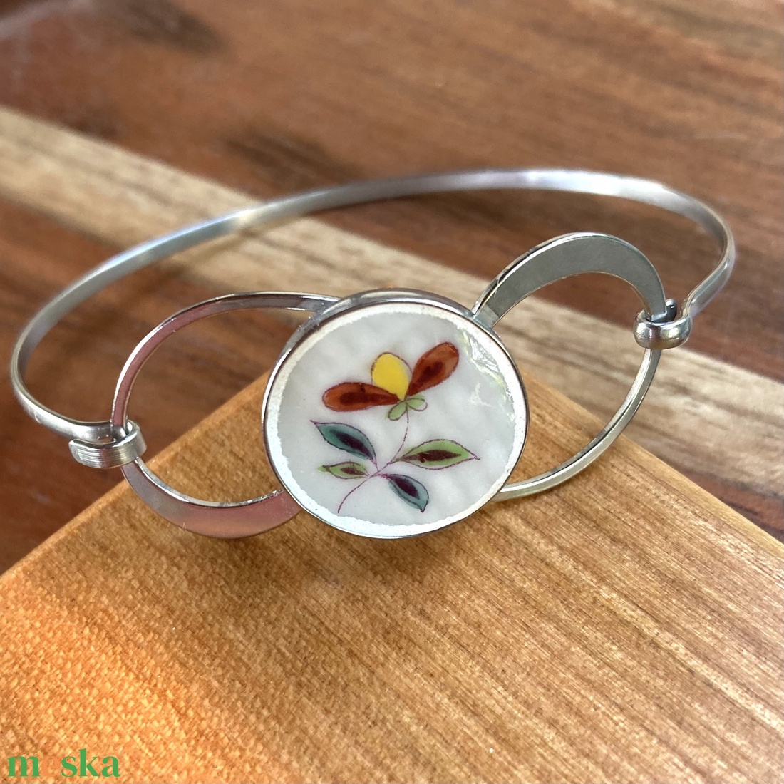 Herendi mentett darabok - nemesacél karperec porcelán virágos - 3 méretben - ékszer - karkötő - karkötő medállal - Meska.hu