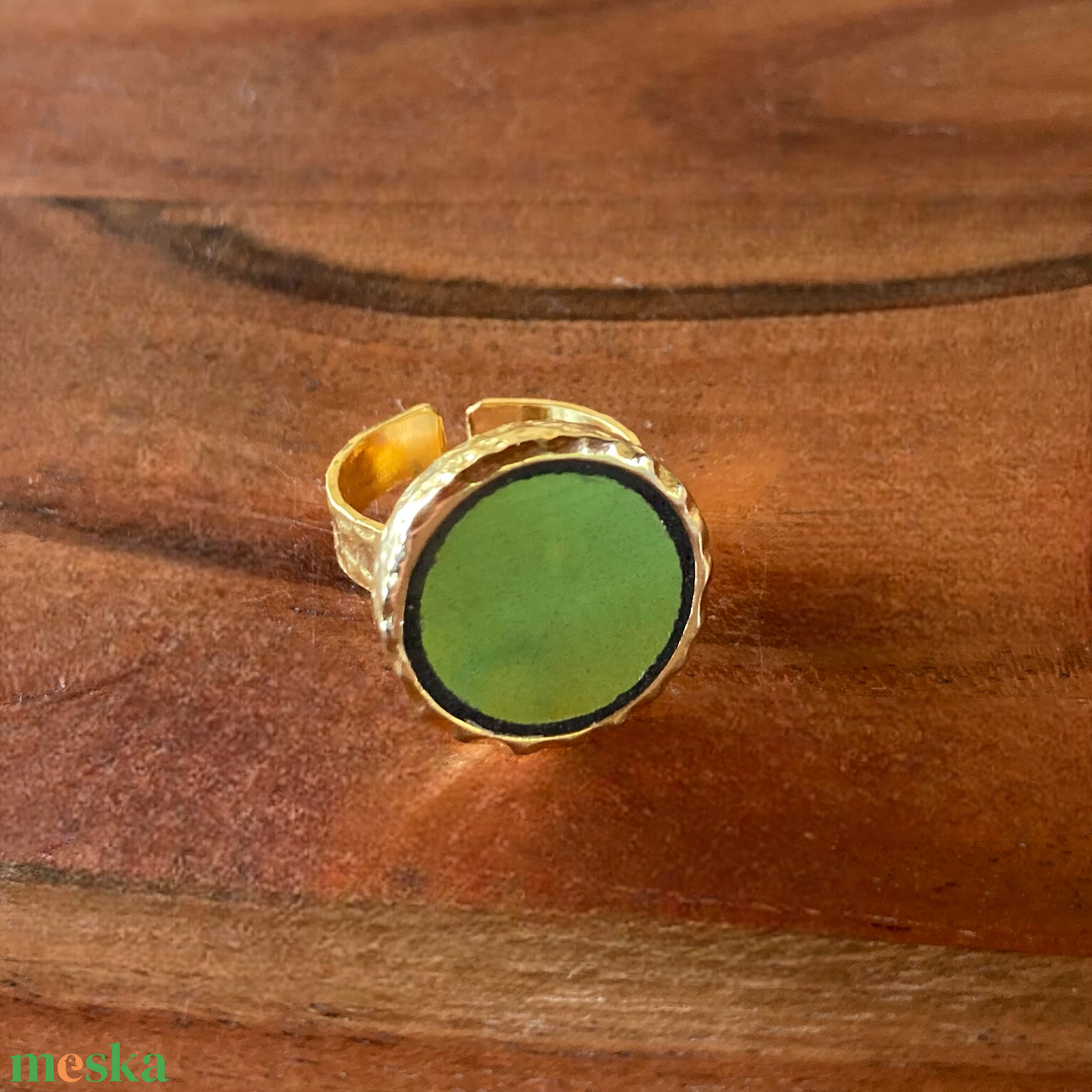 Eozinos aranyozott gyűrű - Zsolnay mentett darabok - eozin mázas, állítható - ékszer - gyűrű - szoliter gyűrű - Meska.hu