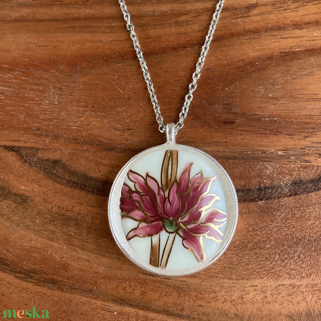 Zsolnay mentett darabok - porcelán nyaklánc - virágos medál nemesacél lánccal - ékszer - nyaklánc - medálos nyaklánc - Meska.hu