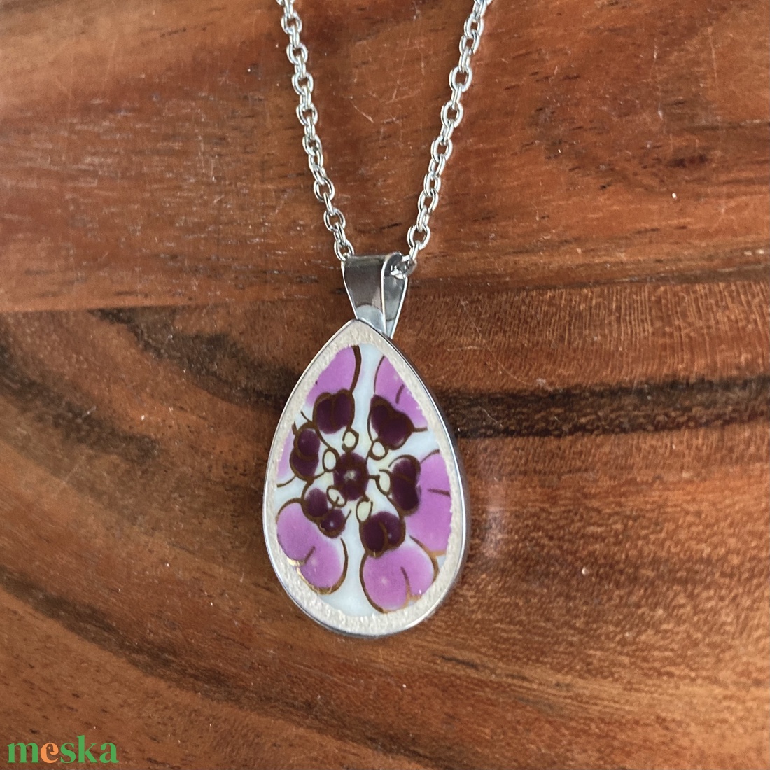 Zsolnay mentett darabok - porcelán nyaklánc - nemesacél csepp medálos nyaklánc - ékszer - nyaklánc - medálos nyaklánc - Meska.hu