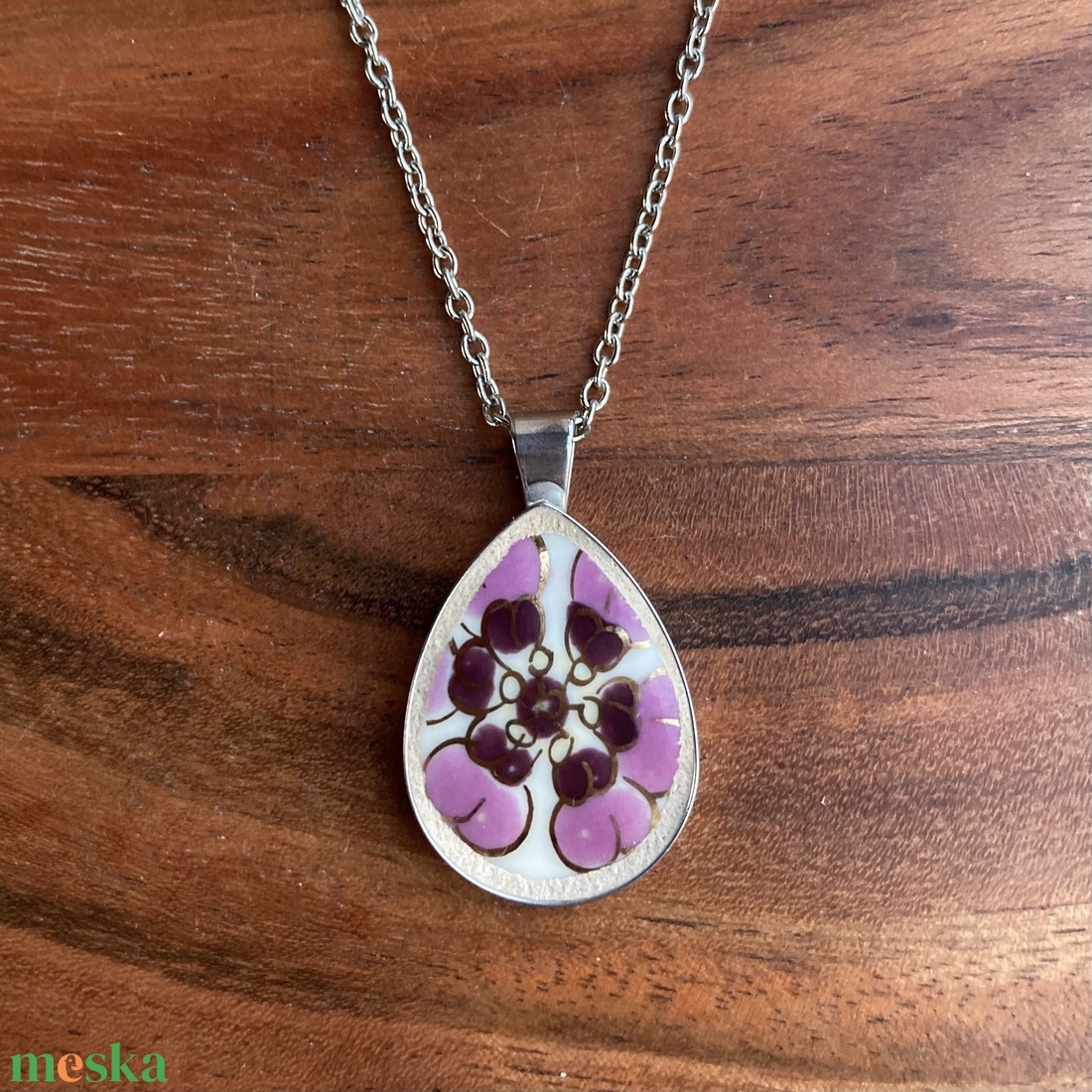 Zsolnay mentett darabok - porcelán nyaklánc - nemesacél csepp medálos nyaklánc - ékszer - nyaklánc - medálos nyaklánc - Meska.hu