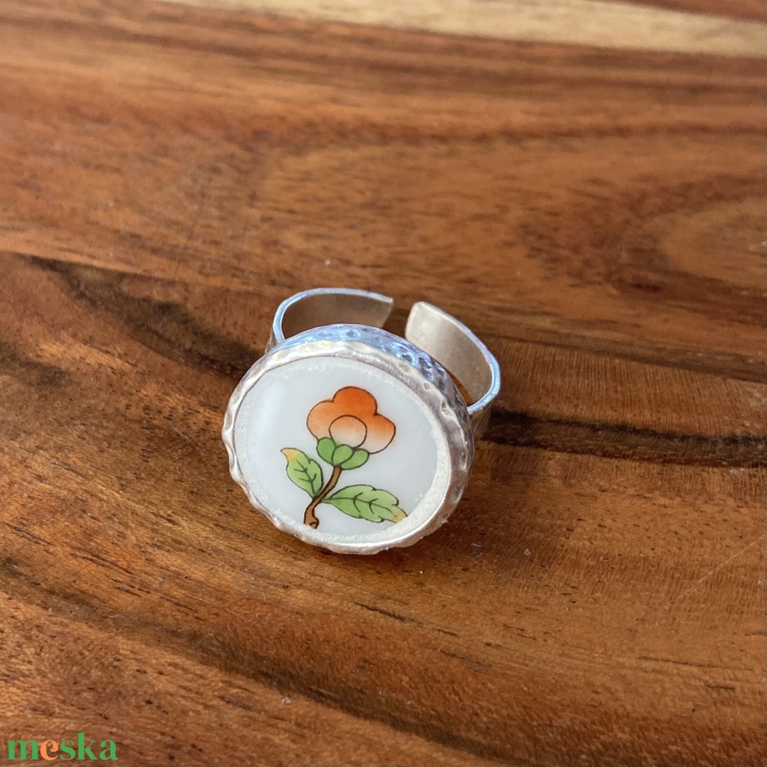 Herendi mentett darabok - porcelán gyűrű - virágos, állítható - ékszer - gyűrű - statement gyűrű - Meska.hu