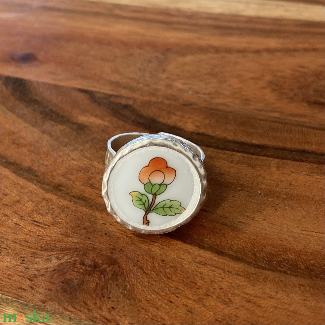 Herendi mentett darabok - porcelán gyűrű - virágos, állítható - ékszer - gyűrű - statement gyűrű - Meska.hu