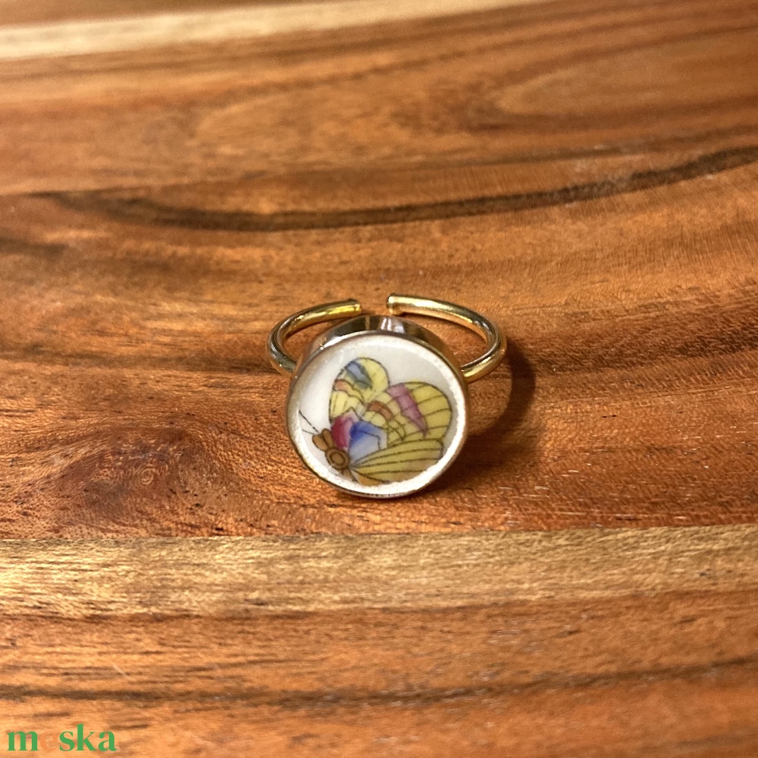 Aranyozott gyűrű - Herendi mentett darabok - pillangós, állítható - ékszer - gyűrű - szoliter gyűrű - Meska.hu