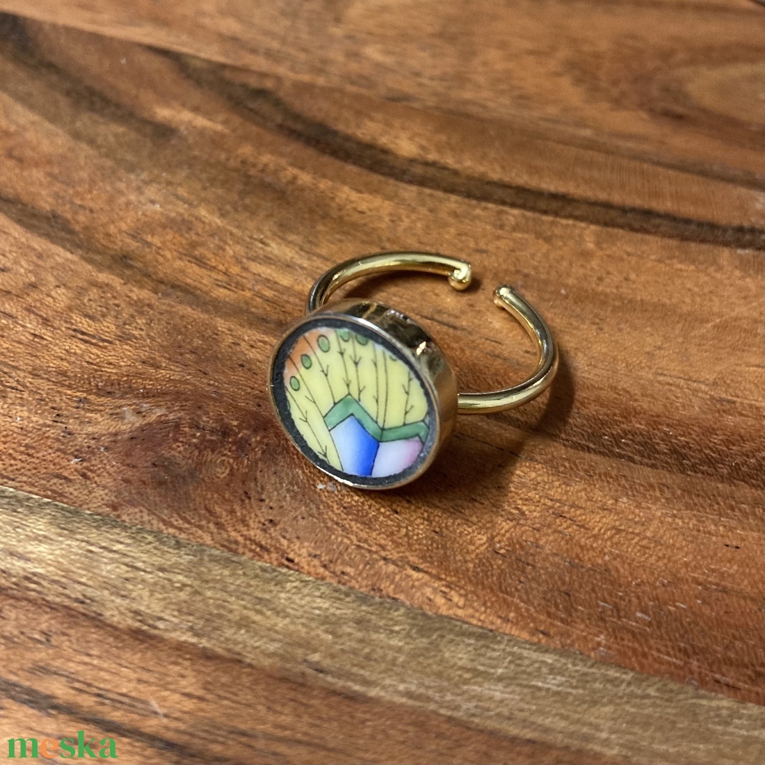 Aranyozott gyűrű - Herendi mentett darabok - pillangószárny mintás, állítható - ékszer - gyűrű - szoliter gyűrű - Meska.hu