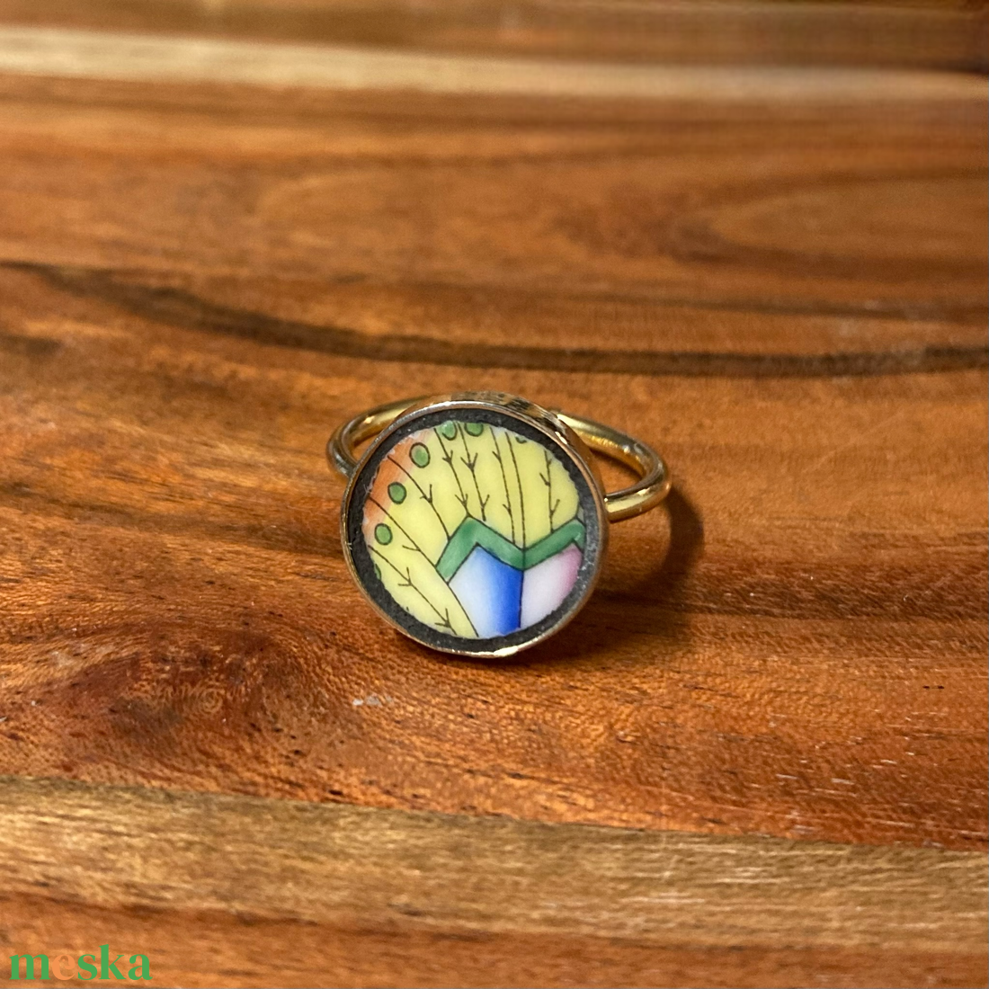 Aranyozott gyűrű - Herendi mentett darabok - pillangószárny mintás, állítható - ékszer - gyűrű - szoliter gyűrű - Meska.hu