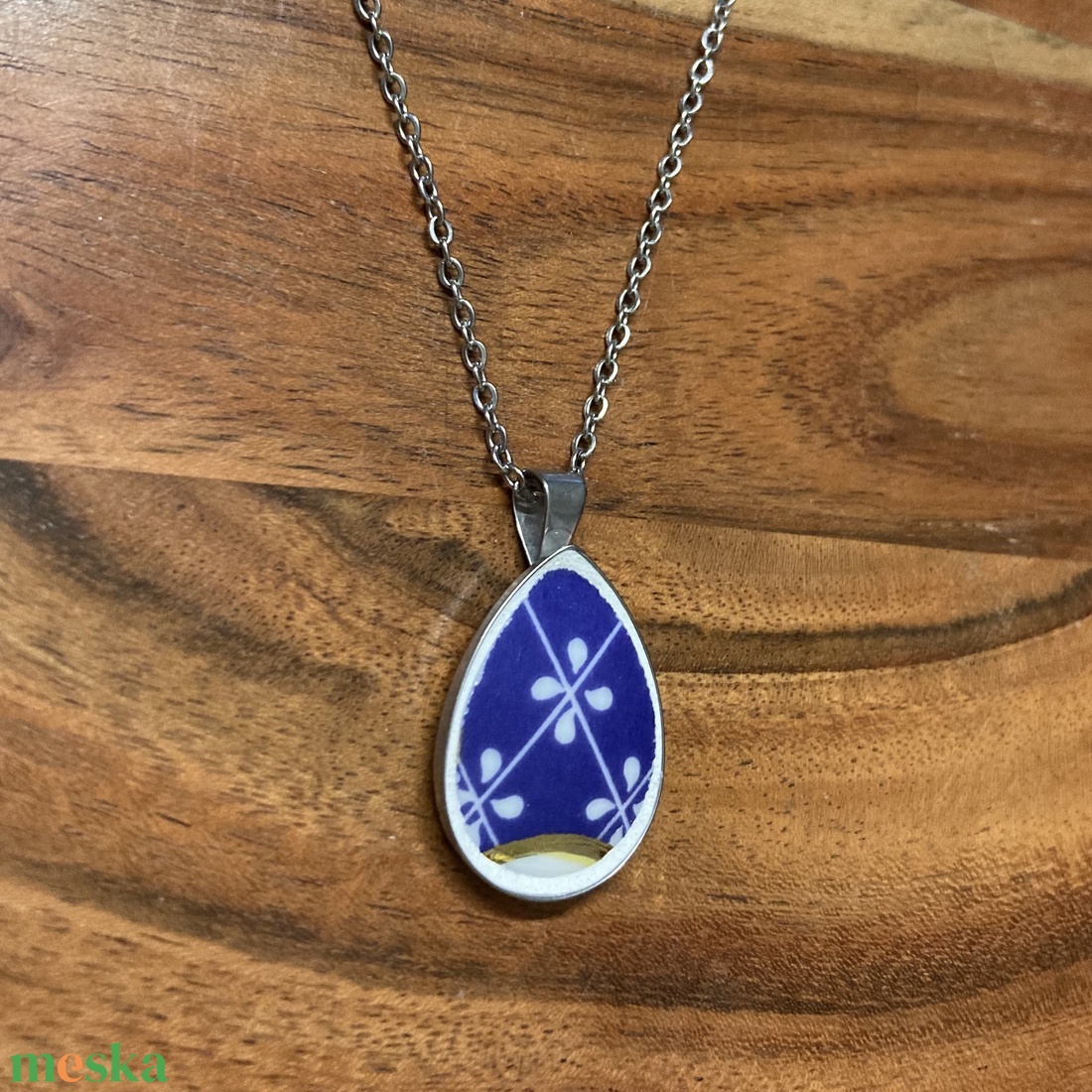 Zsolnay mentett darabok - porcelán nyaklánc - nemesacél csepp medálos nyaklánc - ékszer - nyaklánc - medálos nyaklánc - Meska.hu