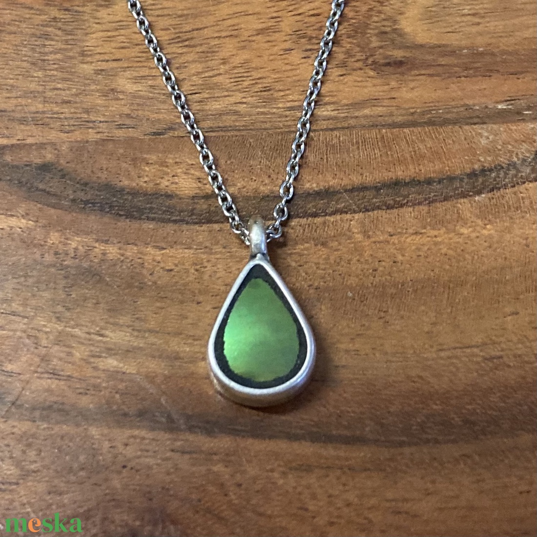 Eozinos Zsolnay mentett darabok - porcelán nyaklánc - pici csepp medál nemesacél lánccal, eozin mázas - ékszer - nyaklánc - medálos nyaklánc - Meska.hu