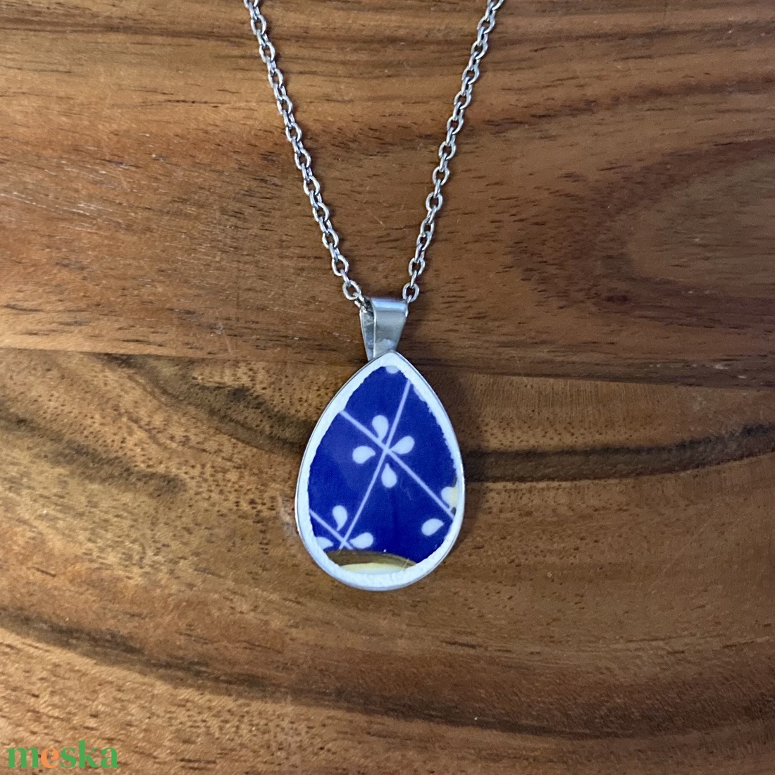 Zsolnay mentett darabok - porcelán nyaklánc - nemesacél csepp medálos nyaklánc - ékszer - nyaklánc - medálos nyaklánc - Meska.hu