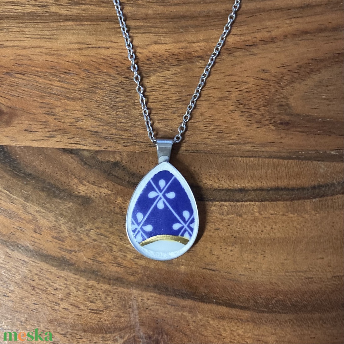 Zsolnay mentett darabok - porcelán nyaklánc - nemesacél csepp medálos nyaklánc - ékszer - nyaklánc - medálos nyaklánc - Meska.hu