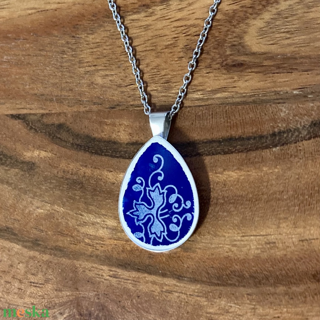 Zsolnay mentett darabok - porcelán nyaklánc - nemesacél csepp medálos nyaklánc - ékszer - nyaklánc - medálos nyaklánc - Meska.hu