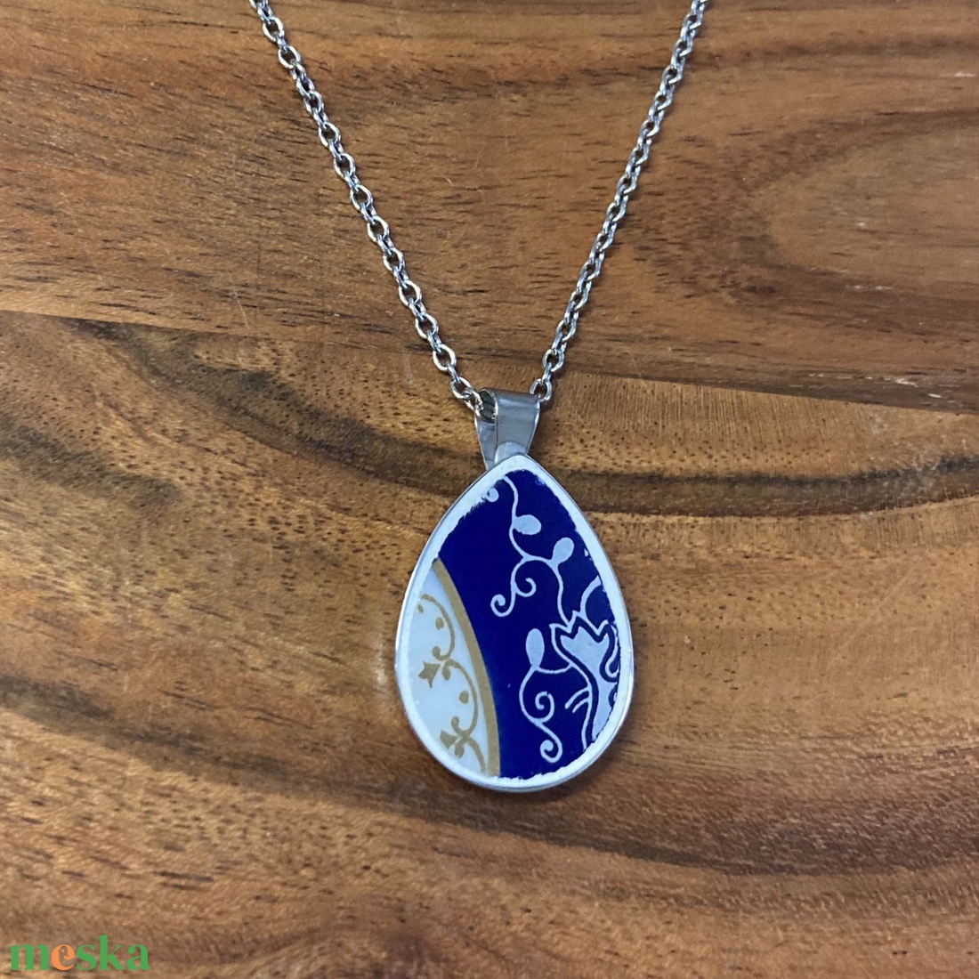 Zsolnay mentett darabok - porcelán nyaklánc - nemesacél csepp medálos nyaklánc - ékszer - nyaklánc - medálos nyaklánc - Meska.hu