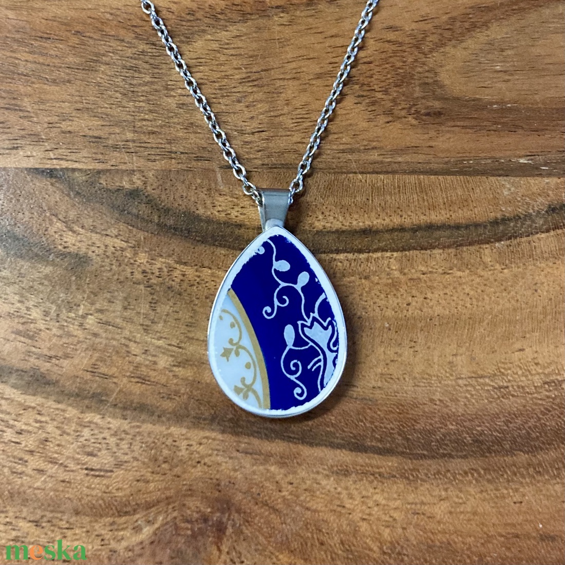 Zsolnay mentett darabok - porcelán nyaklánc - nemesacél csepp medálos nyaklánc - ékszer - nyaklánc - medálos nyaklánc - Meska.hu