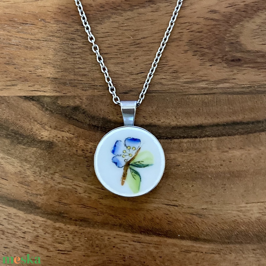 Herendi mentett darabok - nemesacél nyaklánc porcelánnal - ékszer - nyaklánc - medálos nyaklánc - Meska.hu