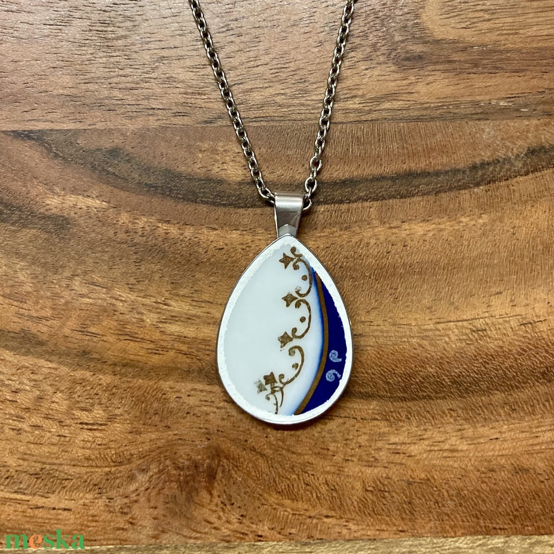 Zsolnay mentett darabok - porcelán nyaklánc - nemesacél csepp medálos nyaklánc - ékszer - nyaklánc - medálos nyaklánc - Meska.hu