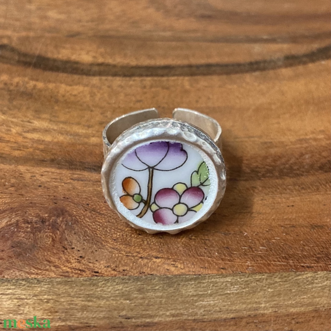 Herendi mentett darabok - porcelán gyűrű - virágos, állítható - ékszer - gyűrű - statement gyűrű - Meska.hu