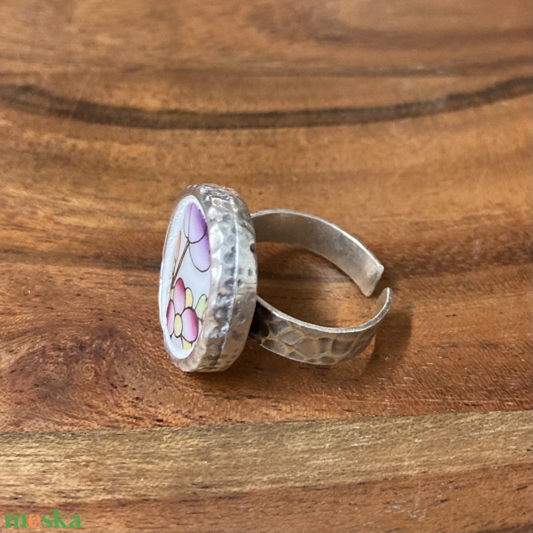 Herendi mentett darabok - porcelán gyűrű - virágos, állítható - ékszer - gyűrű - statement gyűrű - Meska.hu