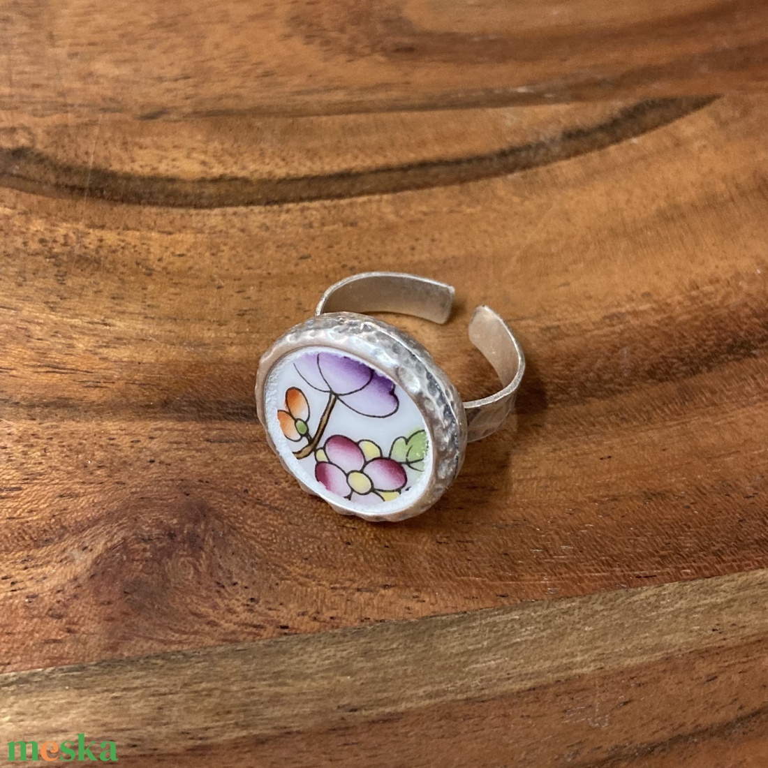 Herendi mentett darabok - porcelán gyűrű - virágos, állítható - ékszer - gyűrű - statement gyűrű - Meska.hu