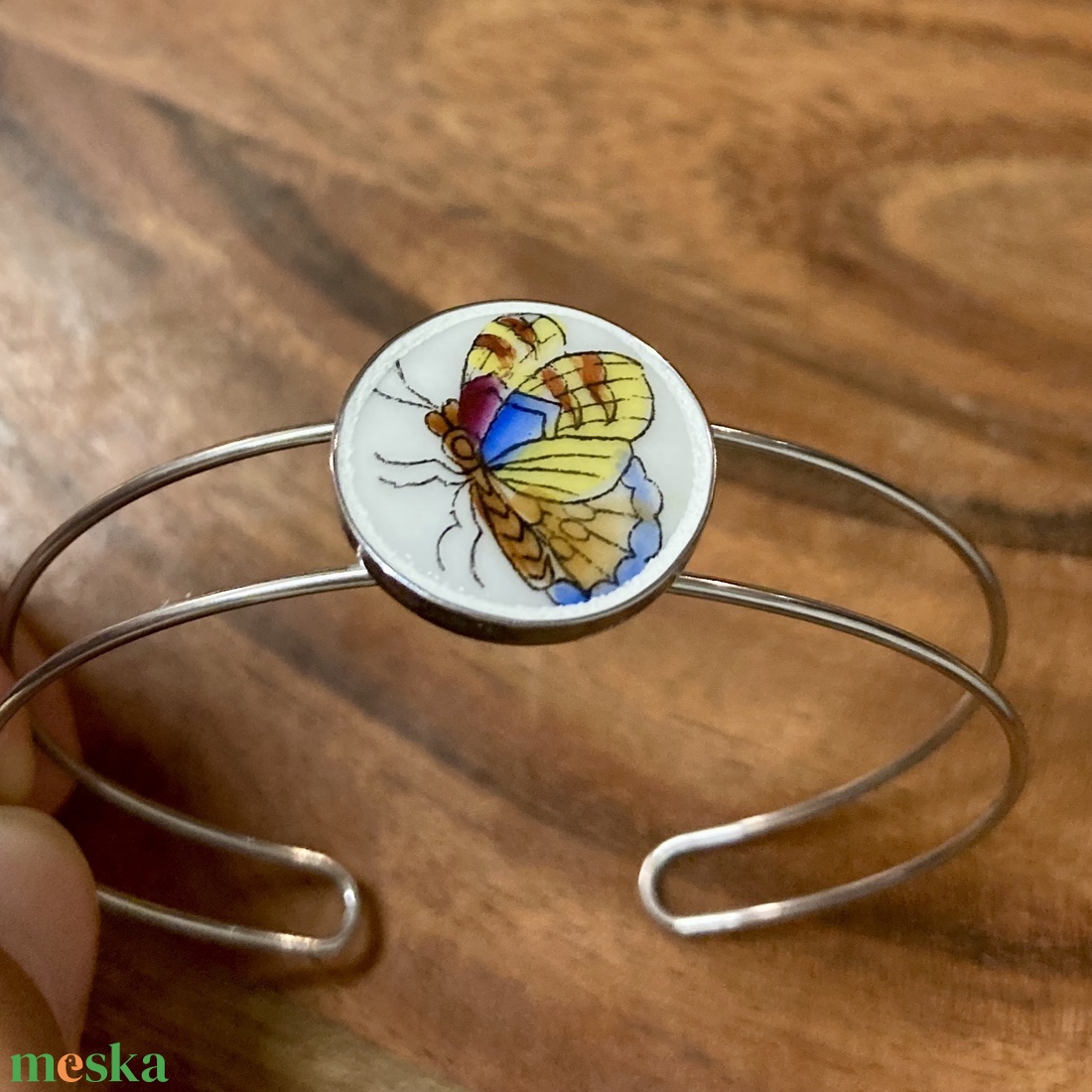 Mentett Herendi darabok - porcelán pillangós nemesacél karperec - állítható - ékszer - karkötő - karkötő medállal - Meska.hu