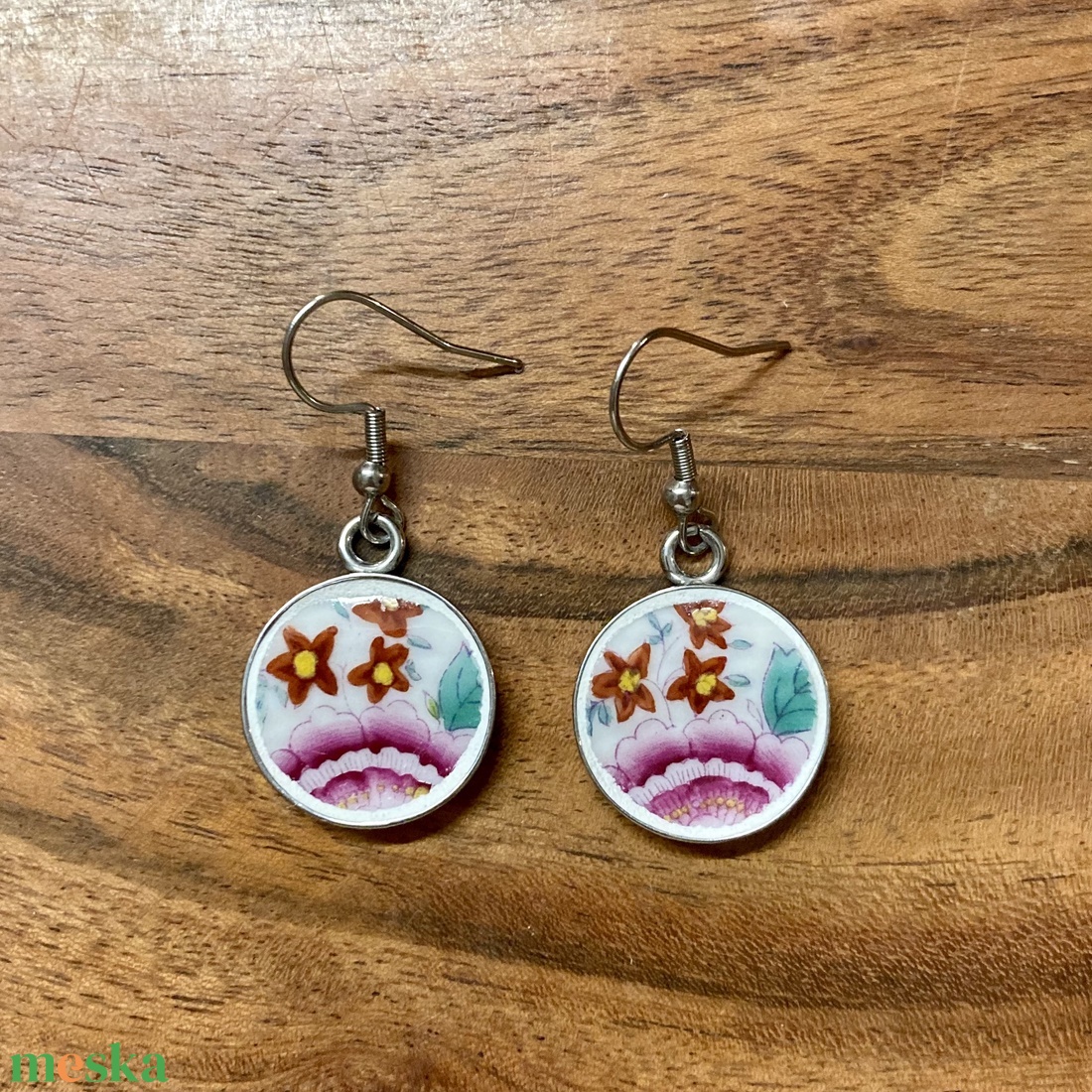 Mentett Herendi darabok - porcelán fülbevaló - nemesacél lógós - ékszer - fülbevaló - lógó fülbevaló - Meska.hu