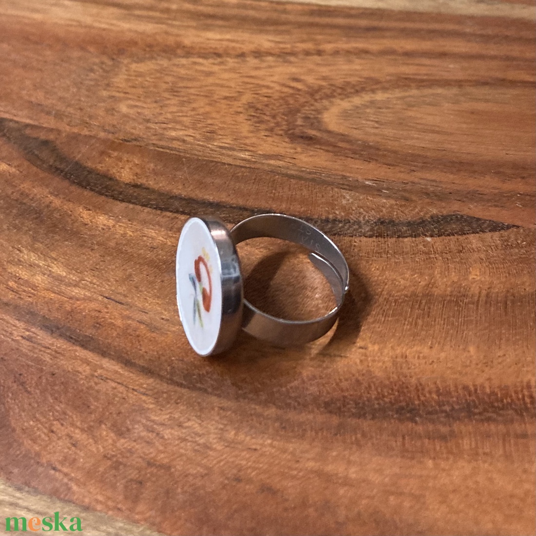 Herendi mentett darabok - nemesacél gyűrű - virágos porcelán, állítható - ékszer - gyűrű - kerek gyűrű - Meska.hu