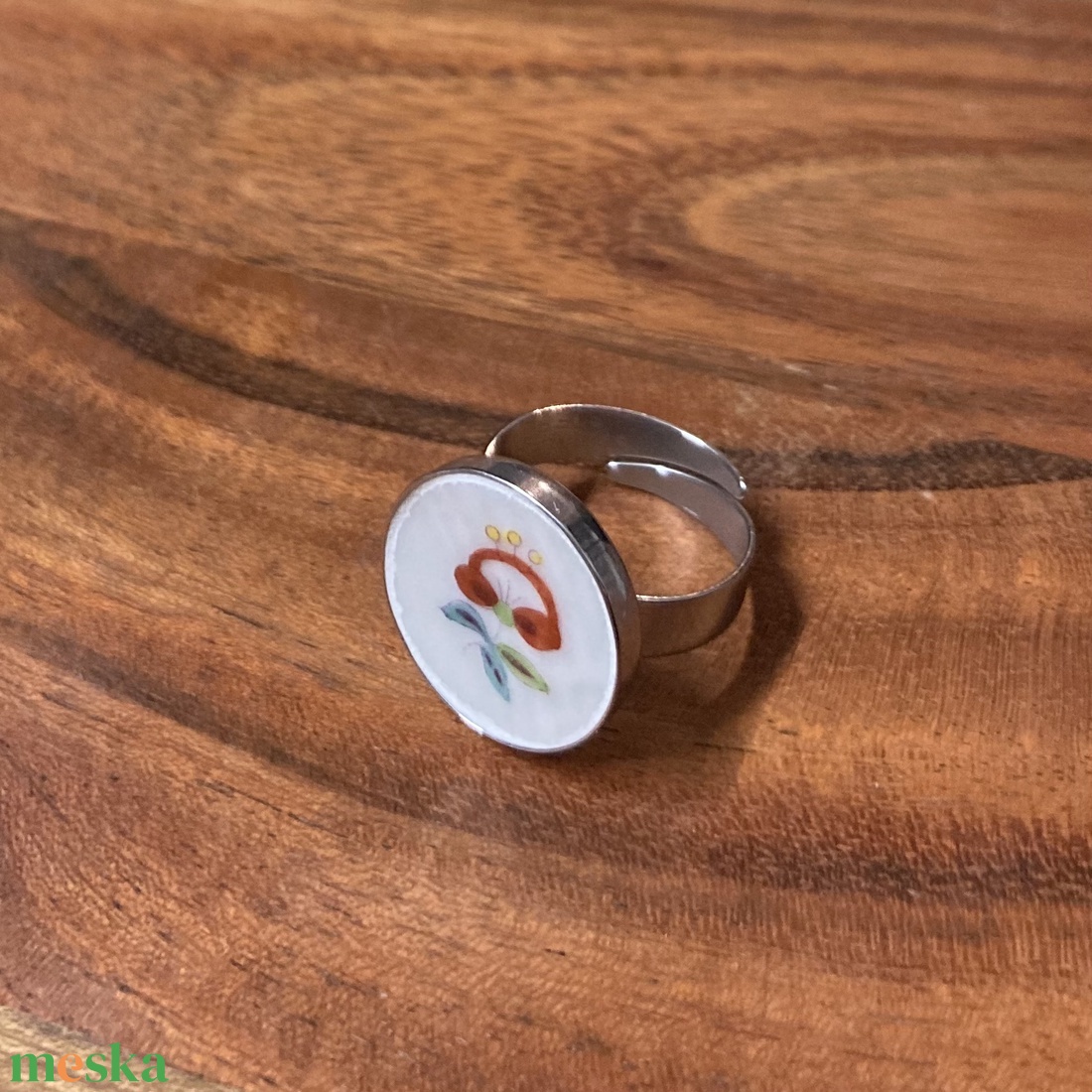 Herendi mentett darabok - nemesacél gyűrű - virágos porcelán, állítható - ékszer - gyűrű - kerek gyűrű - Meska.hu