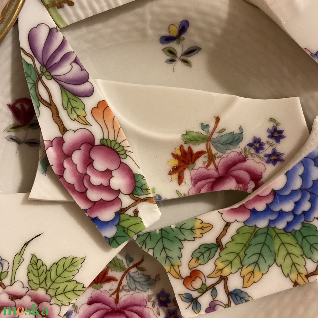 Herendi mentett darabok - nemesacél nyaklánc virágos porcelánnal - ékszer - nyaklánc - medálos nyaklánc - Meska.hu