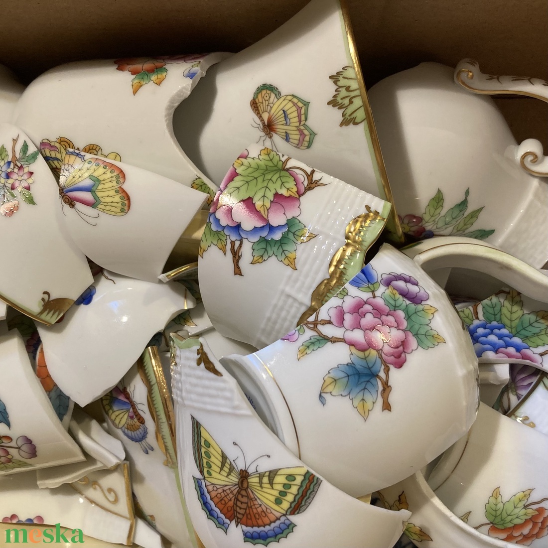 Herendi mentett darabok - nemesacél csepp gyűrű - virágos porcelán, állítható - ékszer - gyűrű - kerek gyűrű - Meska.hu