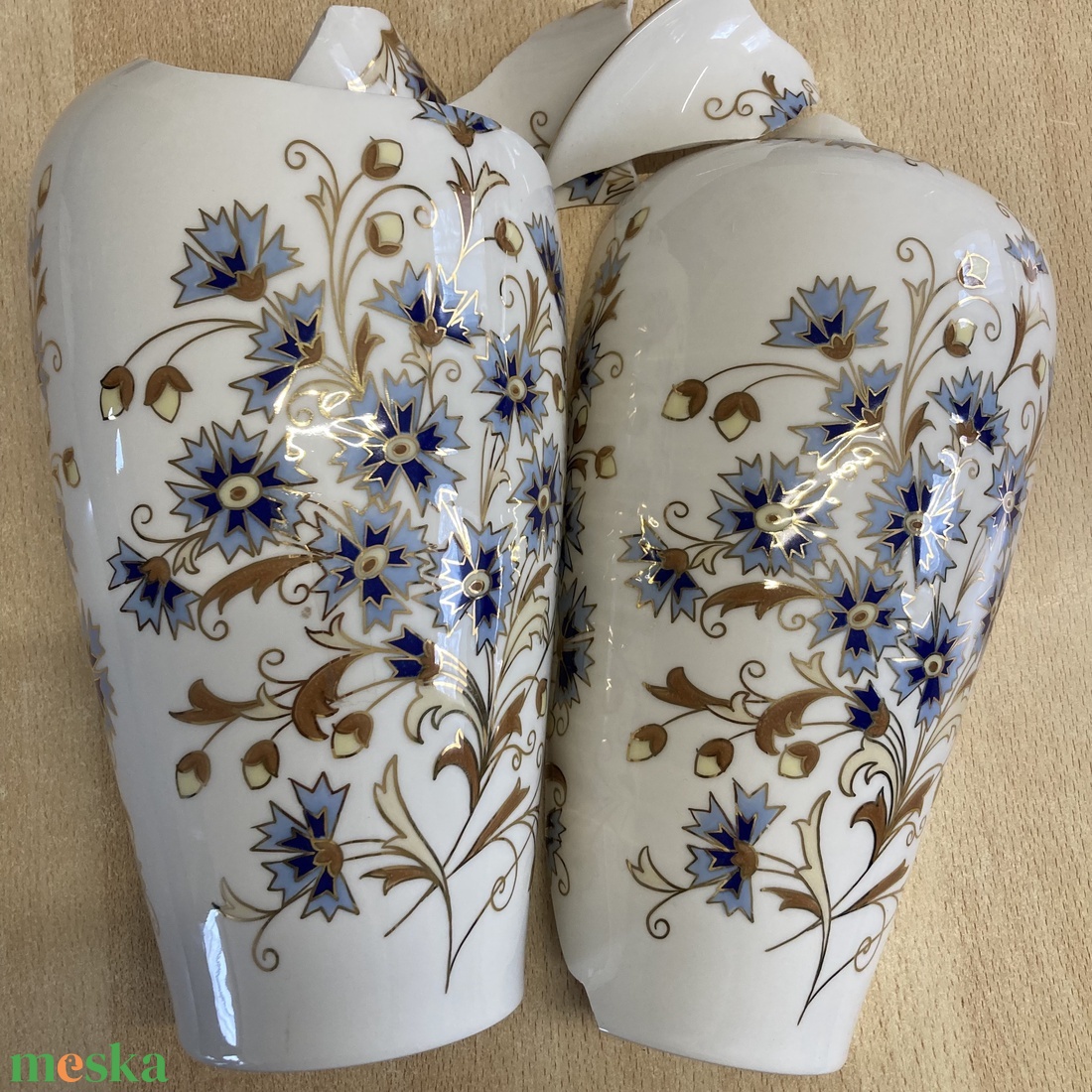 Mentett búzavirágos darabok - nemesacél nyaklánc porcelánnal, nagy medál - ékszer - nyaklánc - medálos nyaklánc - Meska.hu