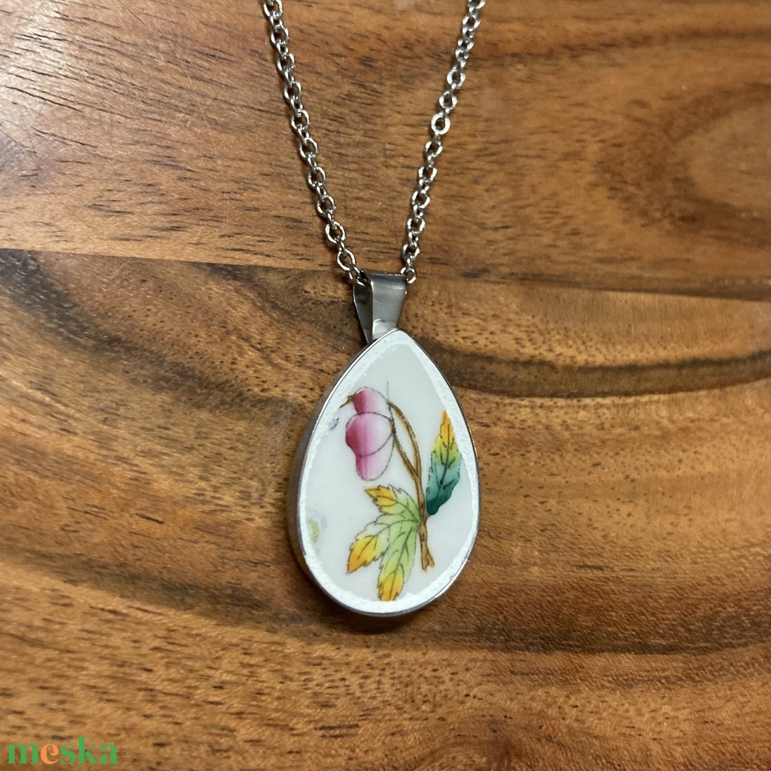 Mentett Herendi darabok - virágos porcelán nyaklánc - nemesacél csepp medálos - ékszer - nyaklánc - medálos nyaklánc - Meska.hu