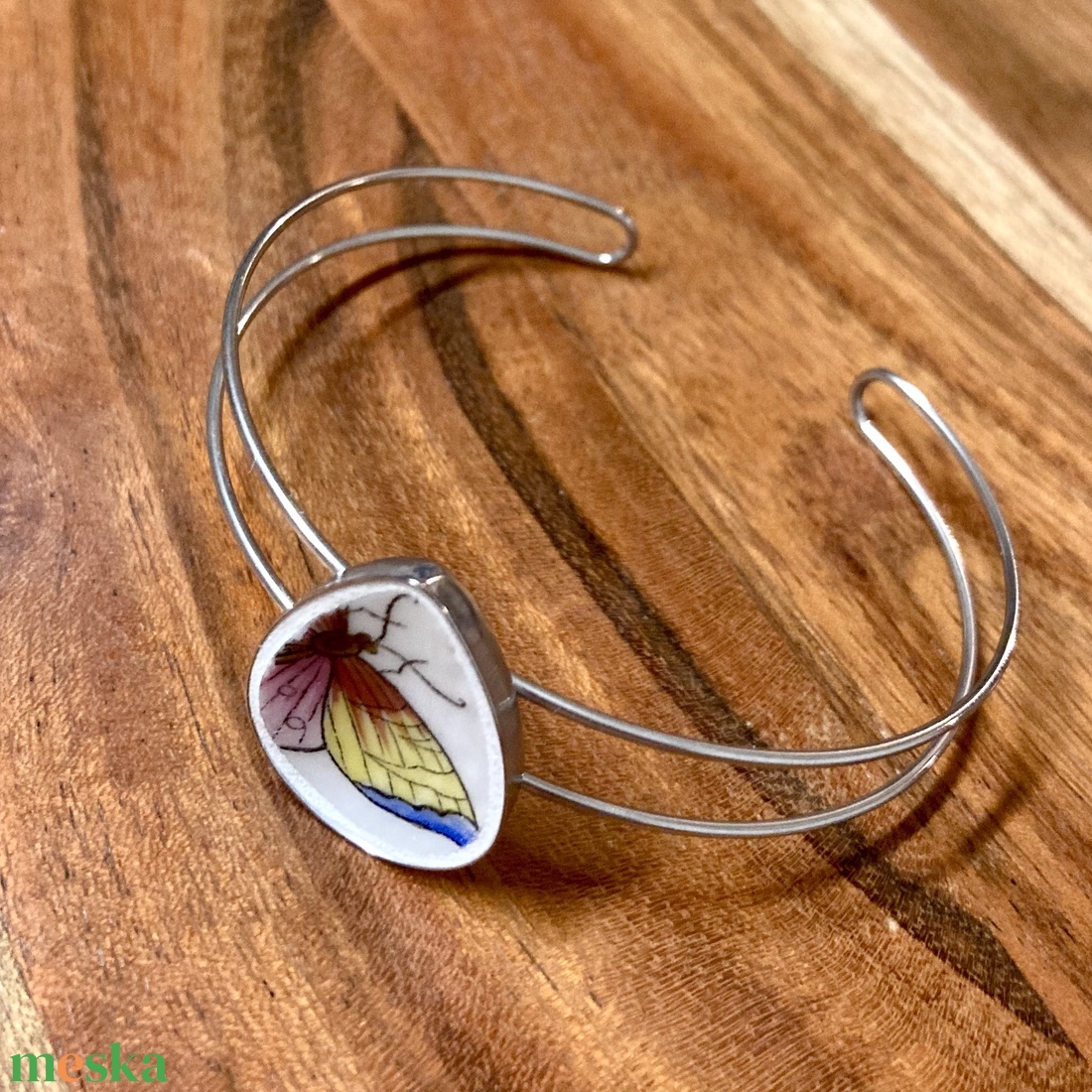 Mentett Herendi darabok - pillangós porcelán nemesacél karperec - állítható - ékszer - karkötő - karkötő medállal - Meska.hu