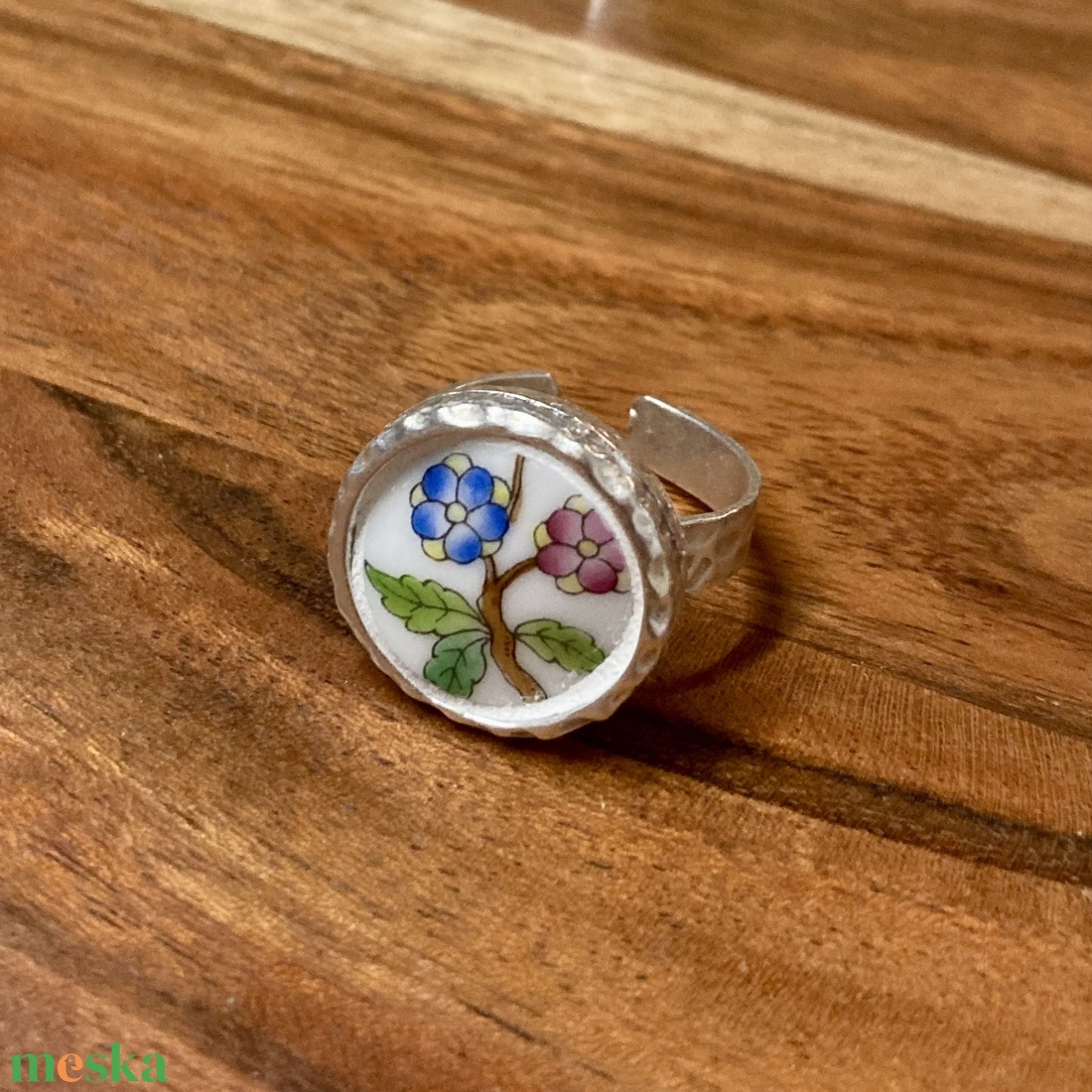 Herendi mentett darabok - porcelán gyűrű - virágos, állítható - ékszer - gyűrű - statement gyűrű - Meska.hu