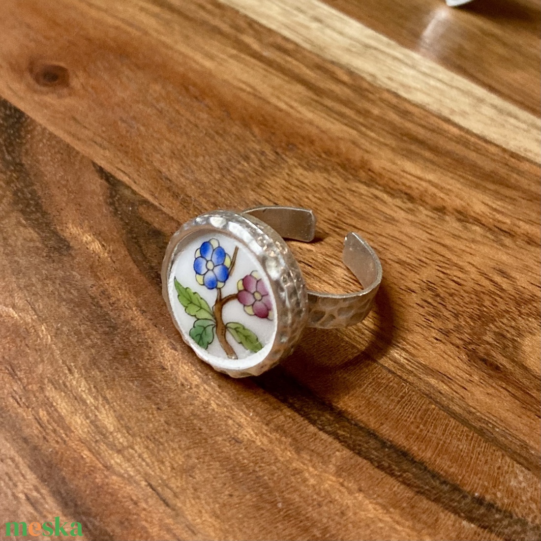 Herendi mentett darabok - porcelán gyűrű - virágos, állítható - ékszer - gyűrű - statement gyűrű - Meska.hu