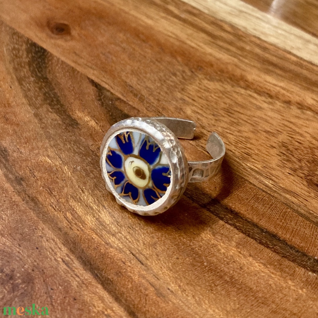 Mentett Zsolnay darabok - porcelán gyűrű - búzavirágos, állítható - ékszer - gyűrű - statement gyűrű - Meska.hu