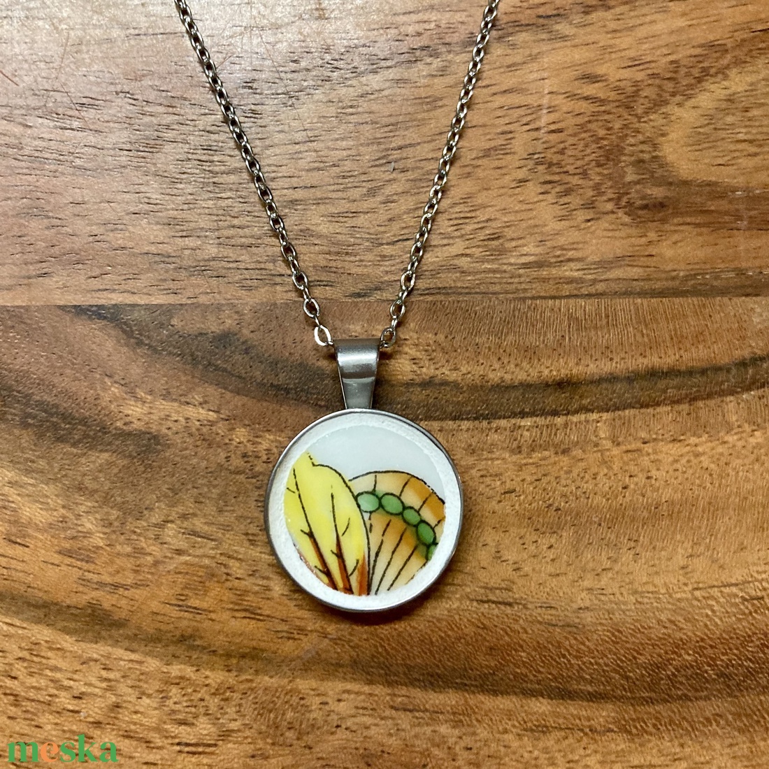 Herendi mentett darabok - nemesacél nyaklánc pillangószárny porcelánnal - ékszer - nyaklánc - medálos nyaklánc - Meska.hu