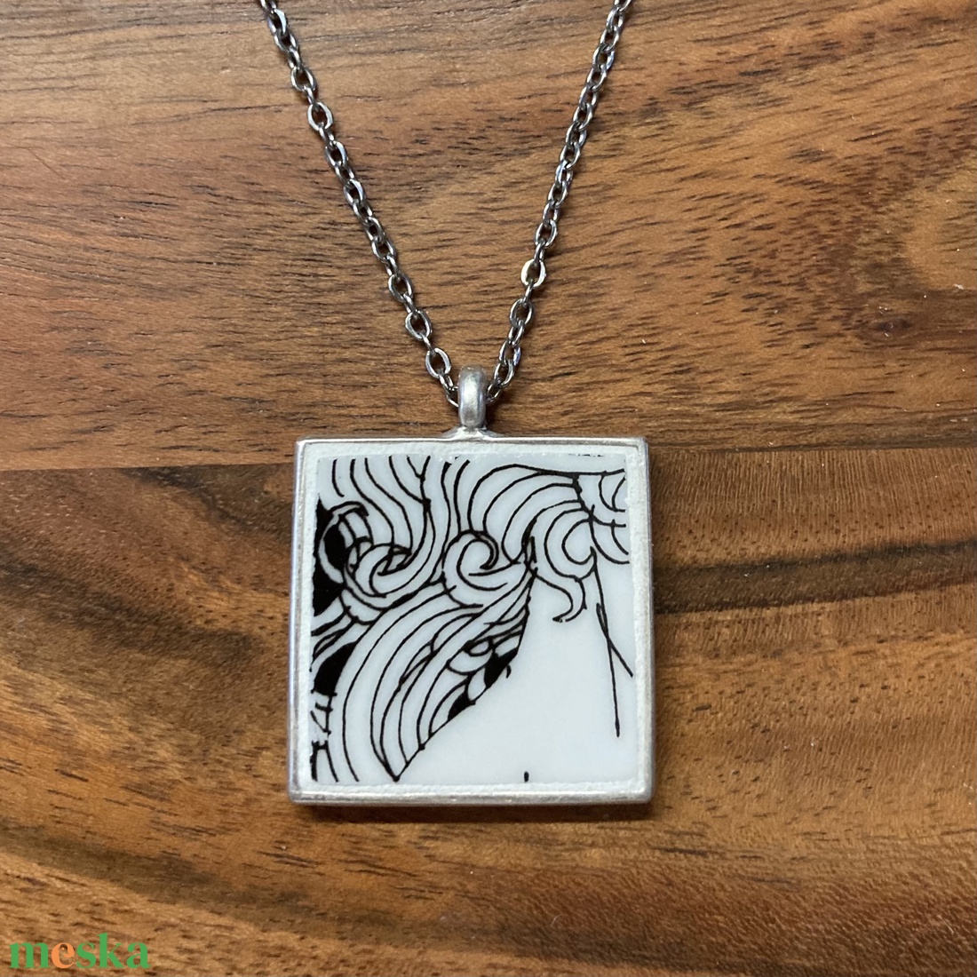 Mentett porcelán darabok - nyaklánc - négyzet medál nemesacél lánccal - ékszer - nyaklánc - medálos nyaklánc - Meska.hu