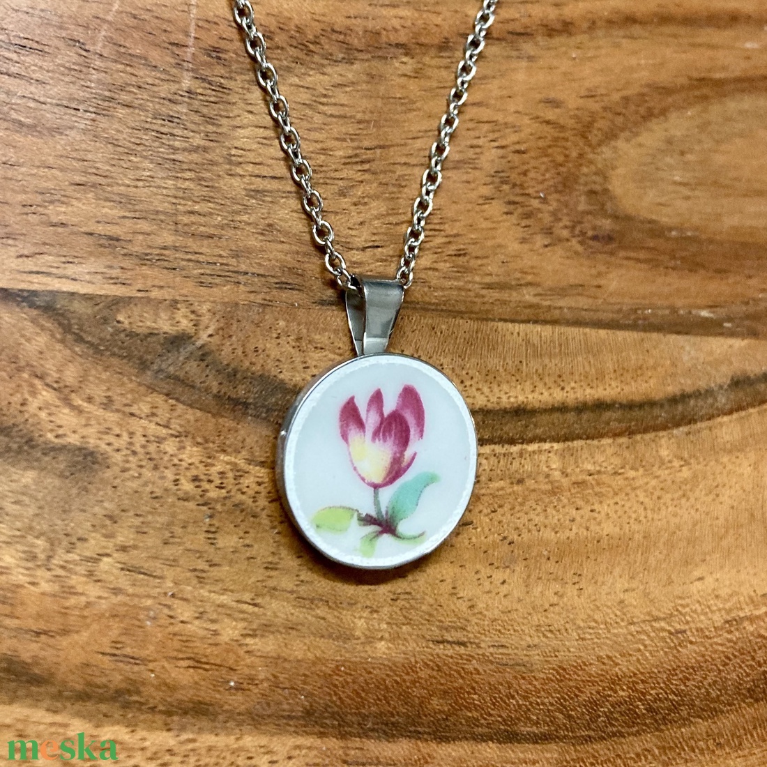 Mentett porcelán darabok - nemesacél nyaklánc virágos porcelánnal - ékszer - nyaklánc - medálos nyaklánc - Meska.hu