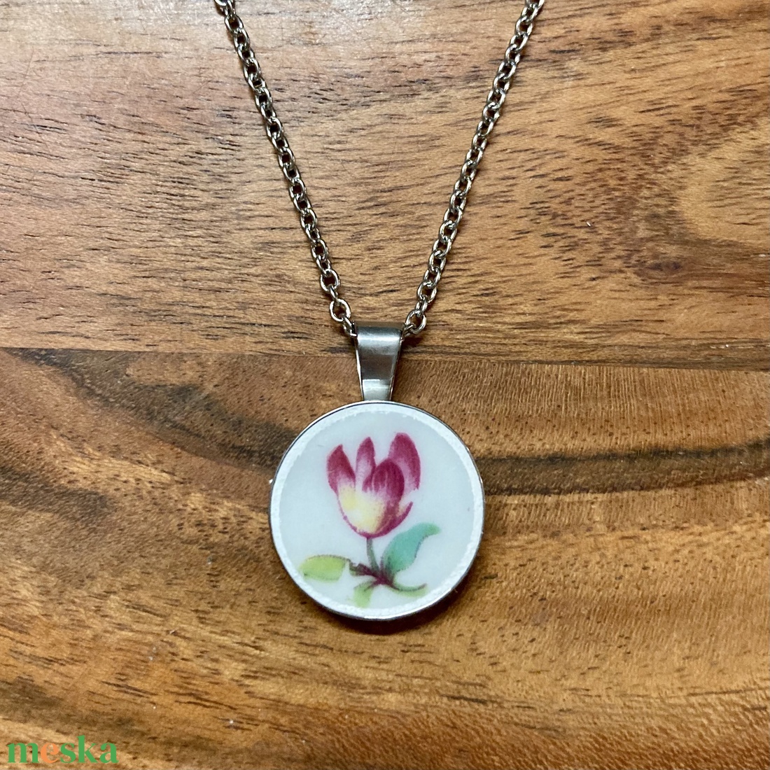 Mentett porcelán darabok - nemesacél nyaklánc virágos porcelánnal - ékszer - nyaklánc - medálos nyaklánc - Meska.hu