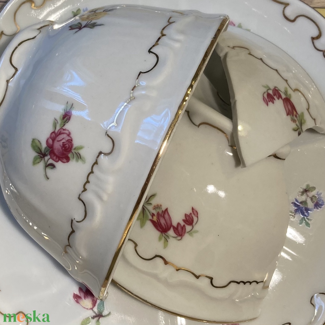 Mentett porcelán darabok - nyaklánc - nemesacél csepp medálos - ékszer - nyaklánc - medálos nyaklánc - Meska.hu