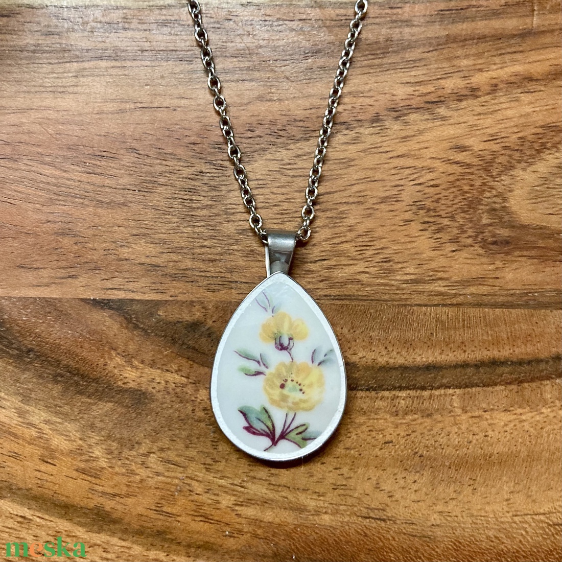 Mentett porcelán darabok - nyaklánc - nemesacél csepp medálos - ékszer - nyaklánc - medálos nyaklánc - Meska.hu