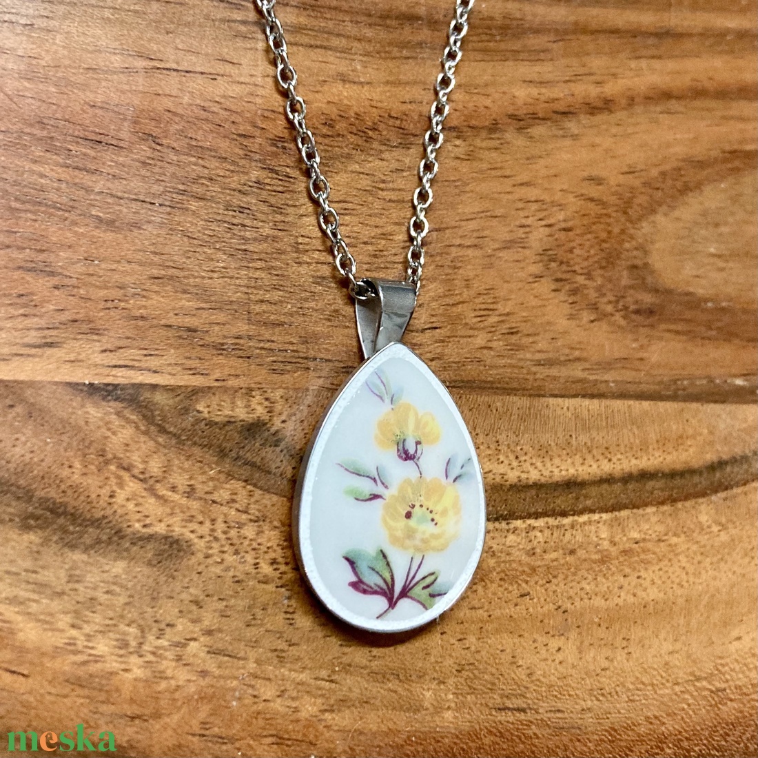 Mentett porcelán darabok - nyaklánc - nemesacél csepp medálos - ékszer - nyaklánc - medálos nyaklánc - Meska.hu