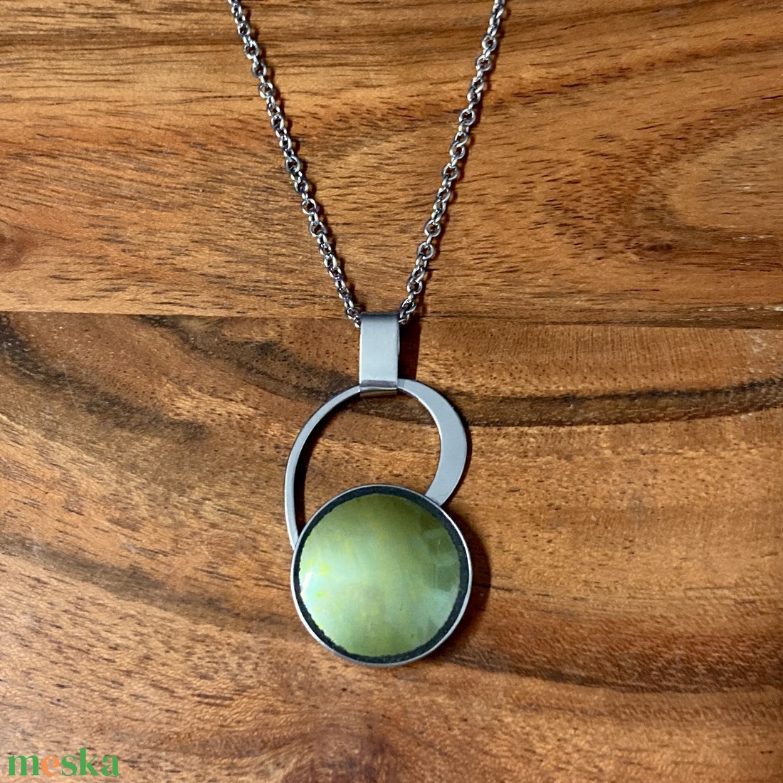 Eozinos mentett porcelán darabok - nemesacél nyaklánc eozin mázas porcelánnal - ékszer - nyaklánc - medálos nyaklánc - Meska.hu