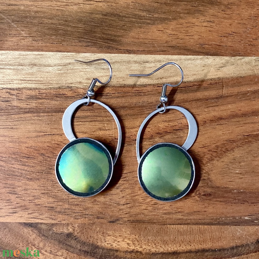 Eozinos mentett porcelán darabok - fülbevaló - nemesacél lógós eozin mázas - ékszer - fülbevaló - lógó fülbevaló - Meska.hu