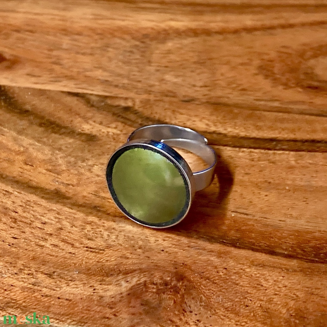 Eozinos mentett porcelán darabok - nemesacél gyűrű - eozin mázas, állítható - ékszer - gyűrű - kerek gyűrű - Meska.hu