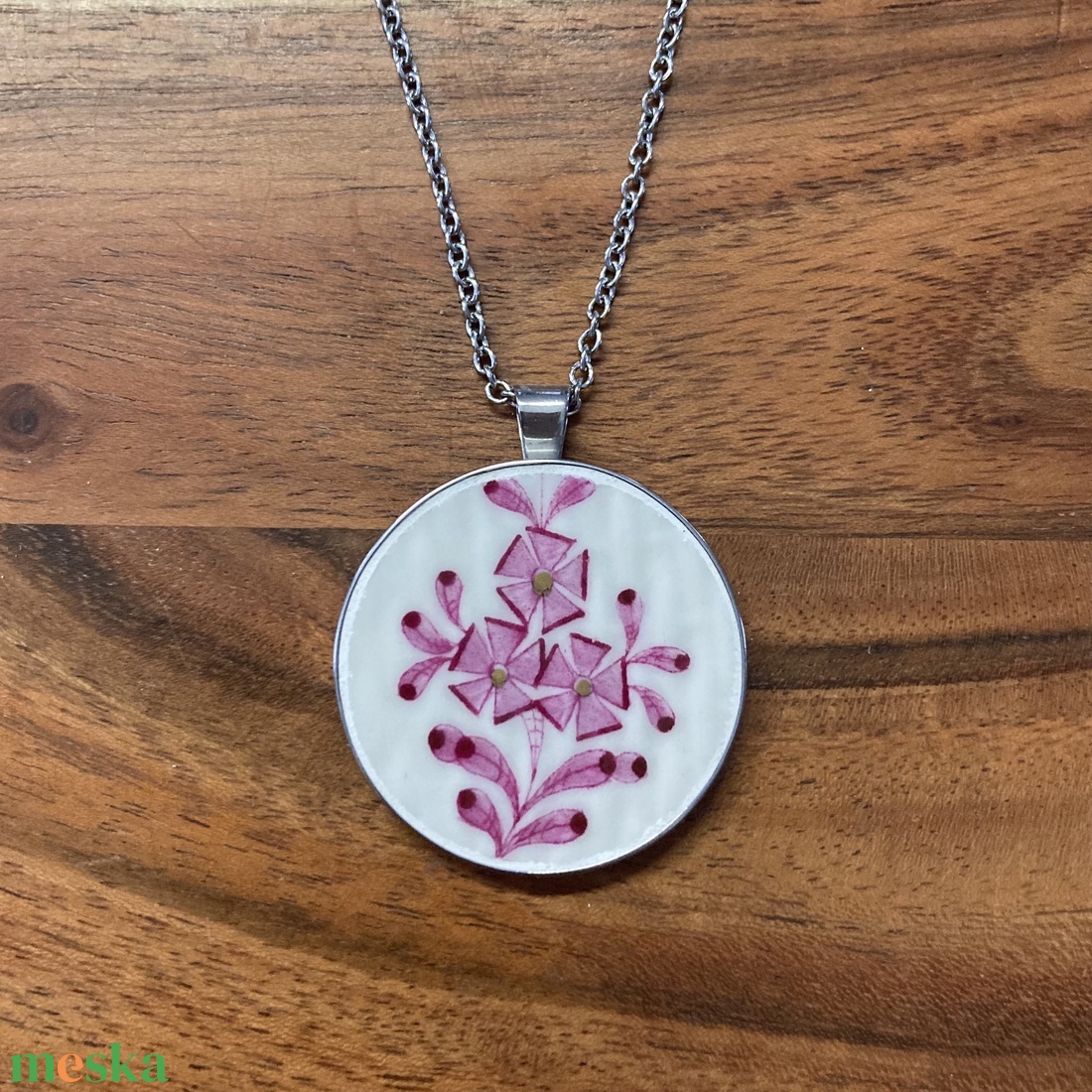 Mentett porcelán darabok - virágos nagy medálos nyaklánc - nemesacél - ékszer - nyaklánc - medálos nyaklánc - Meska.hu