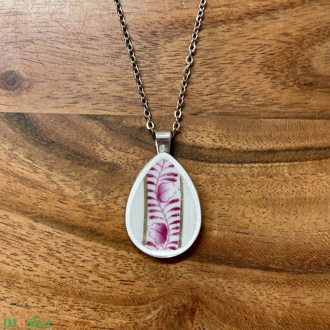 Mentett porcelán darabok - nyaklánc - nemesacél csepp medálos - ékszer - nyaklánc - medálos nyaklánc - Meska.hu