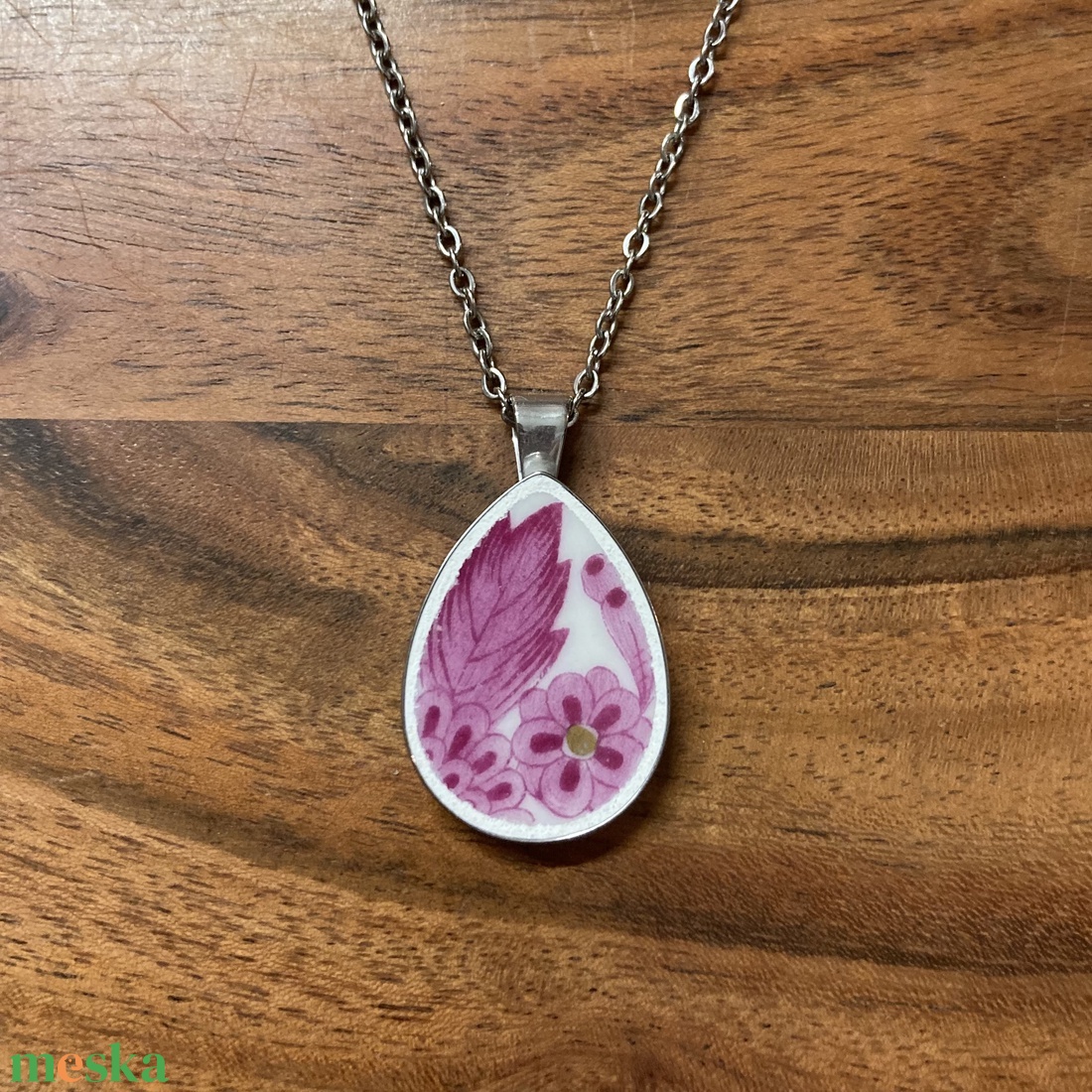 Mentett porcelán darabok - virágos nyaklánc - nemesacél csepp medálos - ékszer - nyaklánc - medálos nyaklánc - Meska.hu