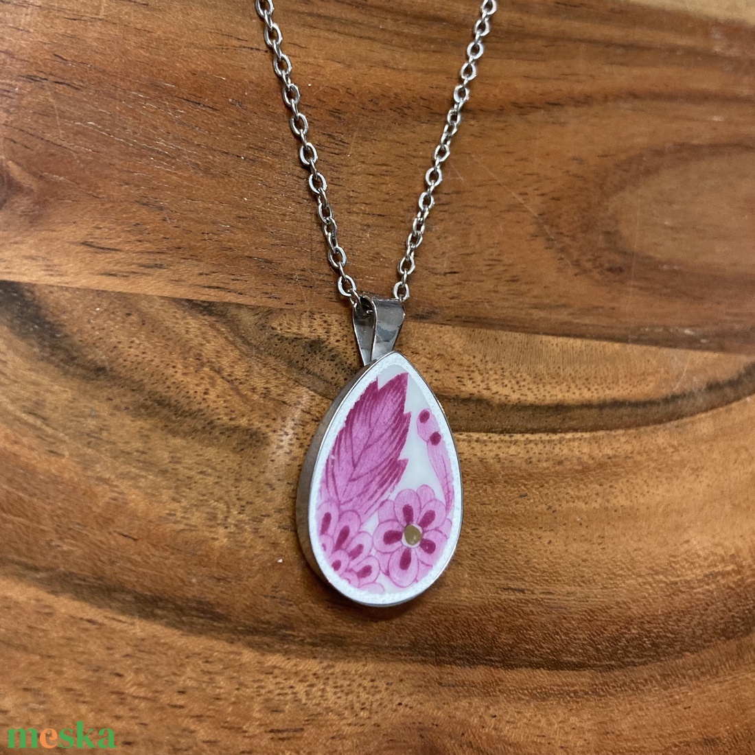 Mentett porcelán darabok - virágos nyaklánc - nemesacél csepp medálos - ékszer - nyaklánc - medálos nyaklánc - Meska.hu