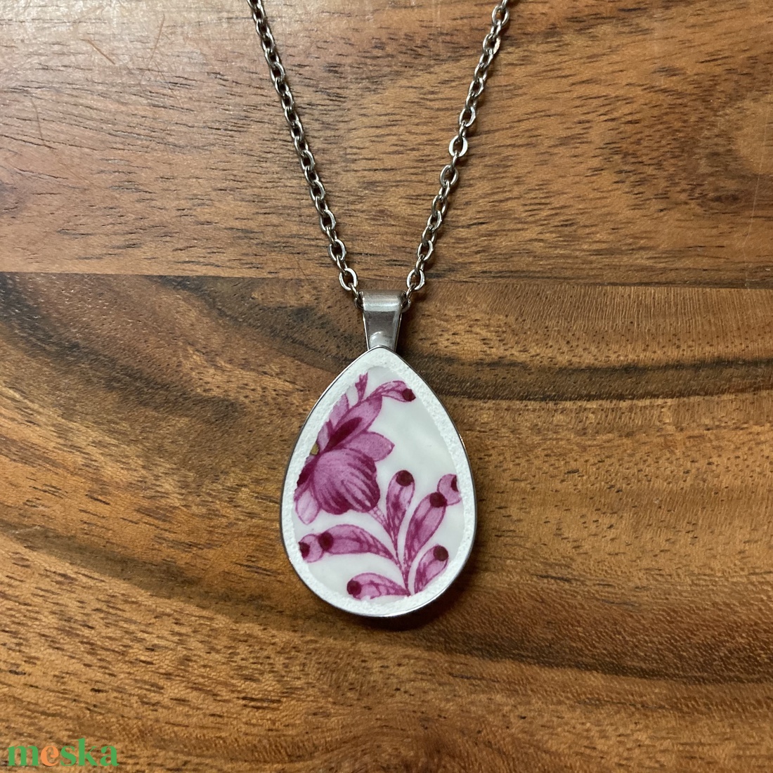 Mentett porcelán darabok - virágos nyaklánc - nemesacél csepp medálos - ékszer - nyaklánc - medálos nyaklánc - Meska.hu